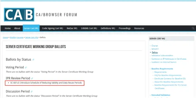CA Browser Forum 的 SC-081v3 提案页面