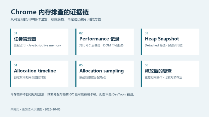 用 Chrome DevTools 排查内存泄漏、内存膨胀与频繁垃圾回收-未完纪
