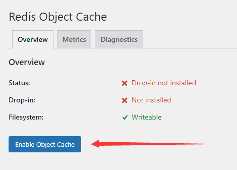 Redis Object Cache 启用对象缓存入口