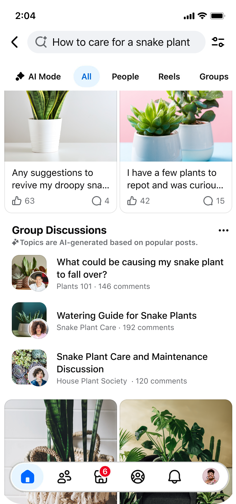 Facebook 群组讨论搜索原始界面示例