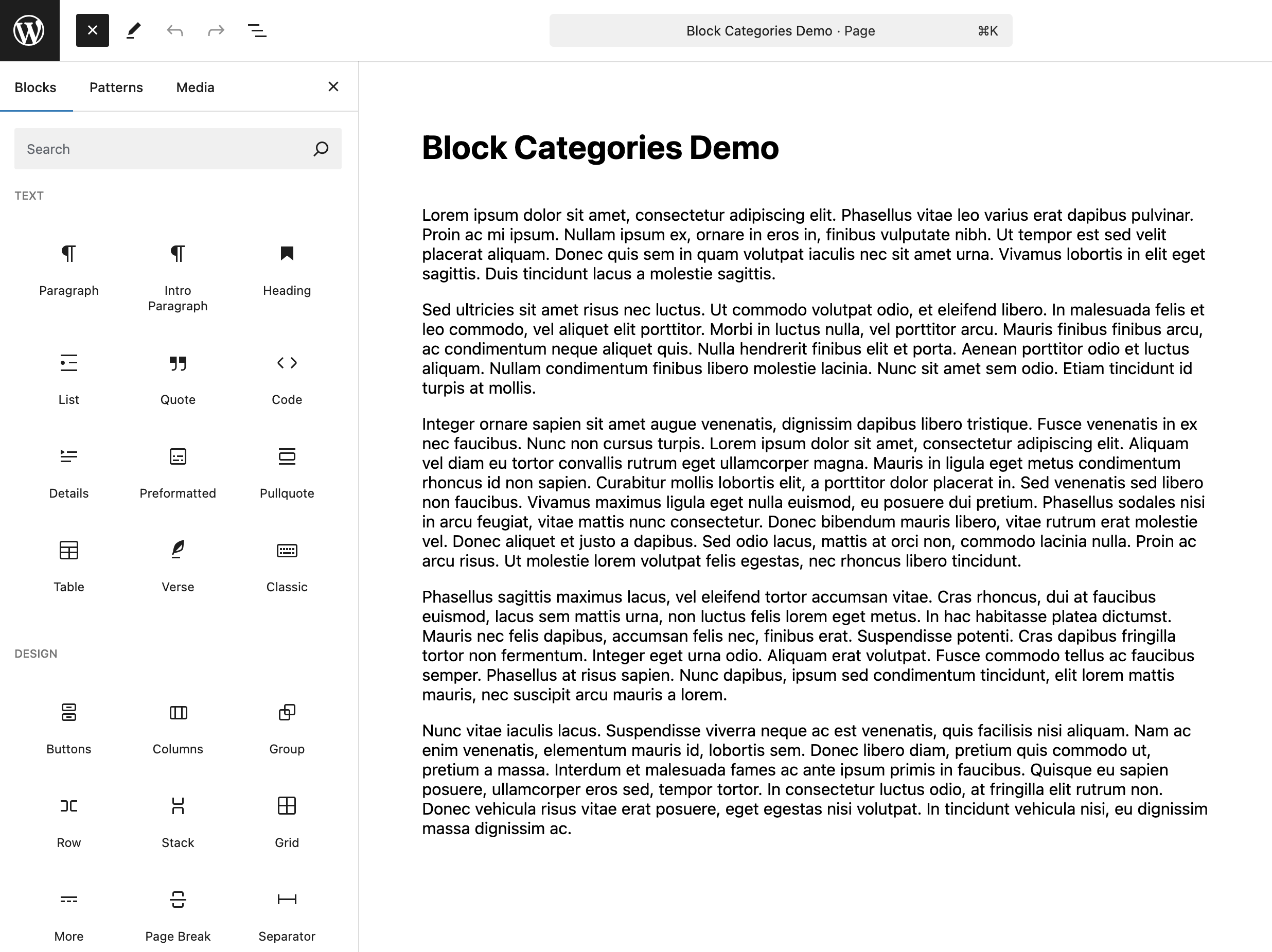将 Design 分类移动到 Text 分类下方的示例。