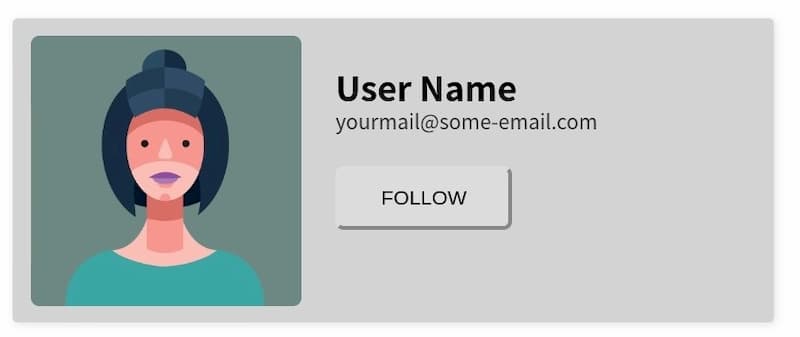 阮一峰原文中的用户卡片示例,含演示头像、User Name、yourmail@some-email.com 和 Follow 按钮