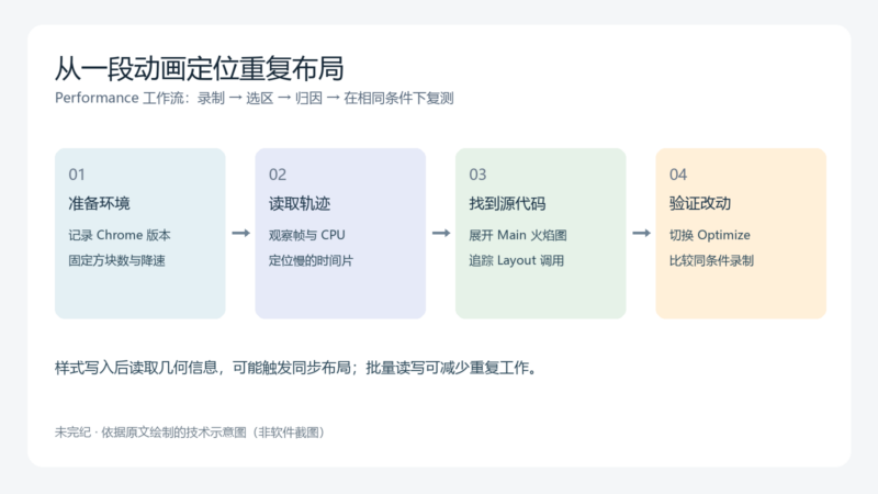 用 Chrome DevTools 分析运行期性能：从动画卡顿追到布局代码-未完纪