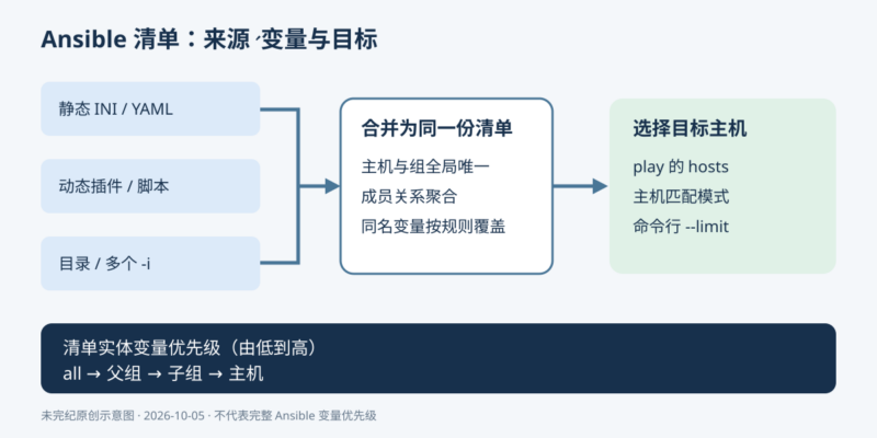 构建 Ansible 清单:主机分组、变量继承与多来源合并-未完纪
